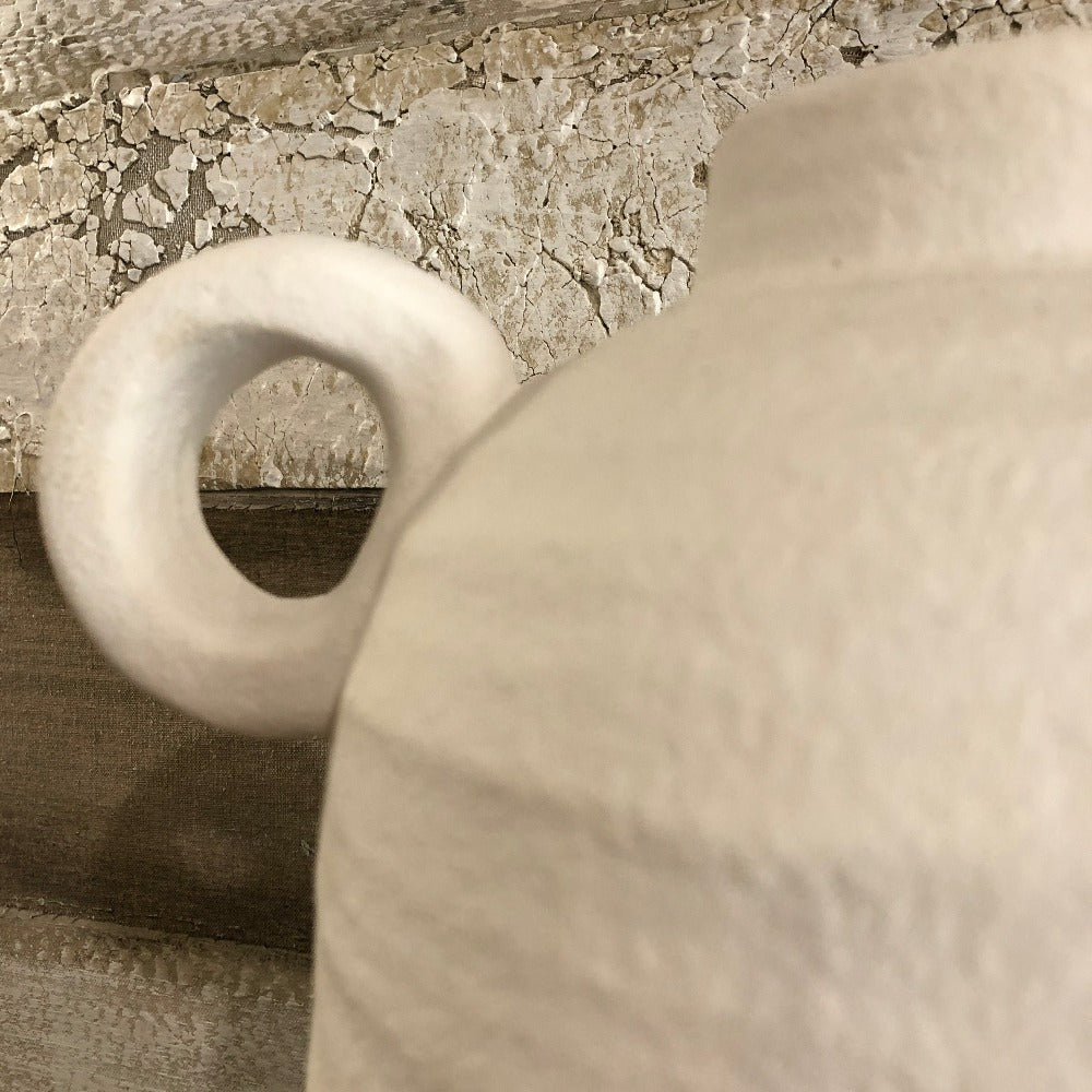 White Cement Vase with Handle 40cm E