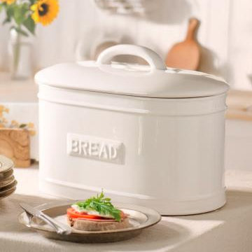 White Ceramic Oval Bread Bin