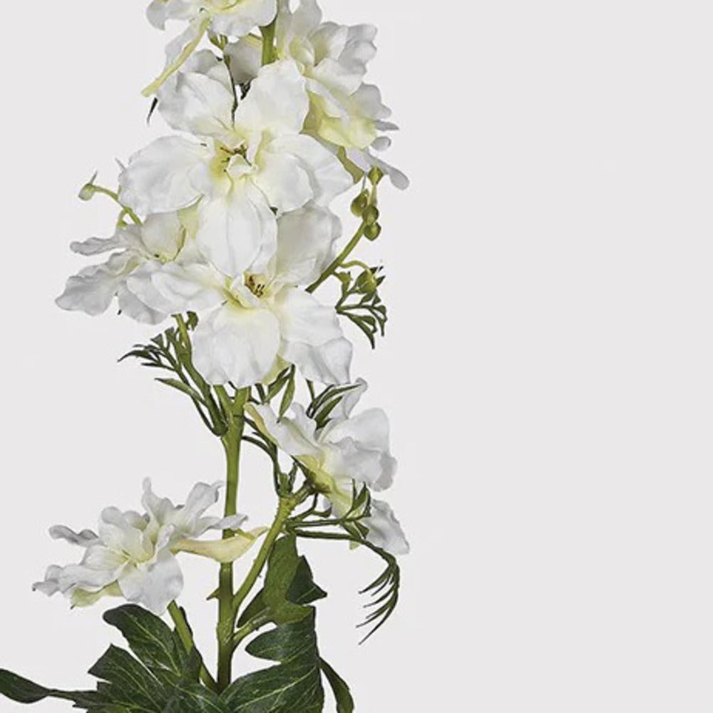 White Delphinium Spray with Leaves 90cm D