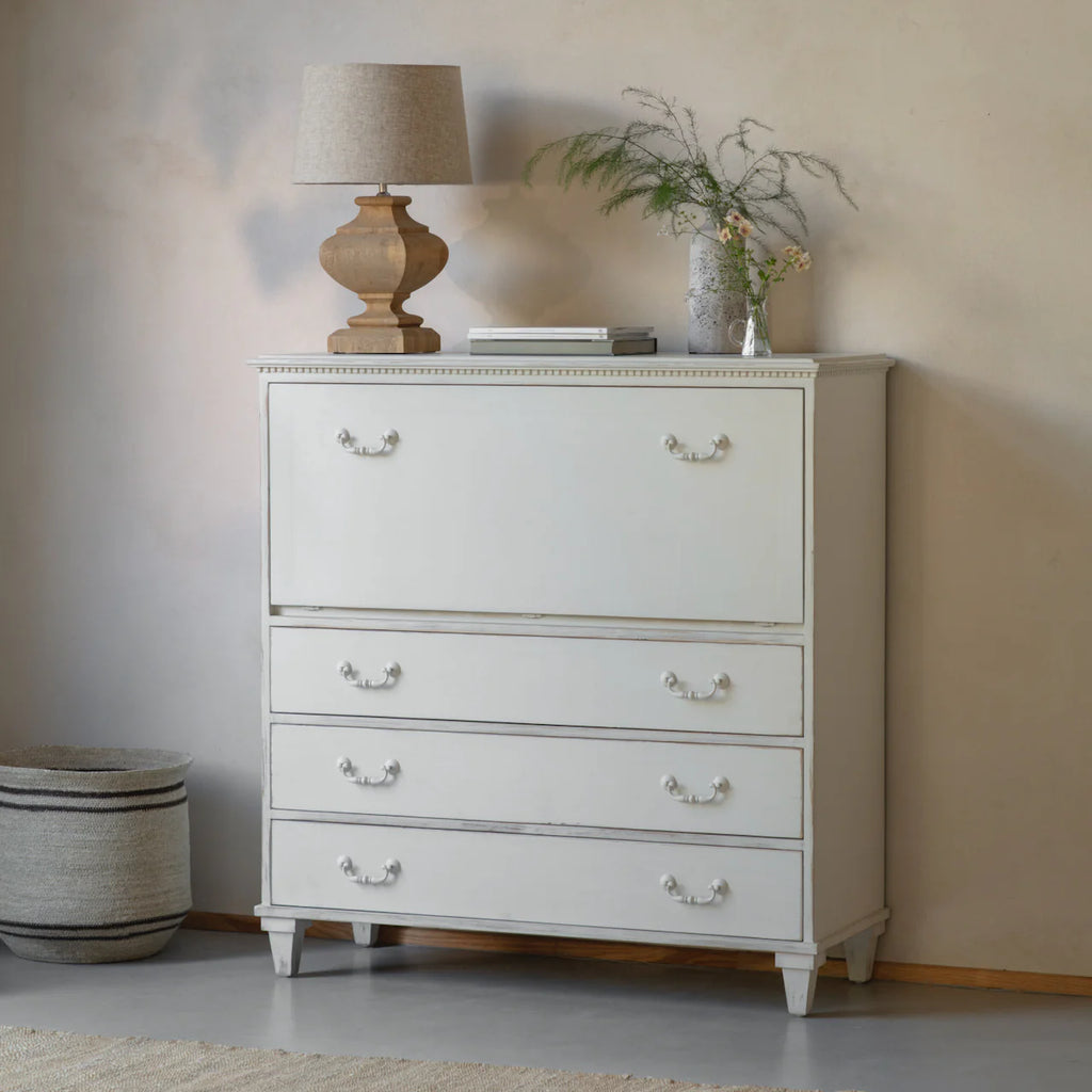 White Loumarin Distressed Secretary Desk 122cm