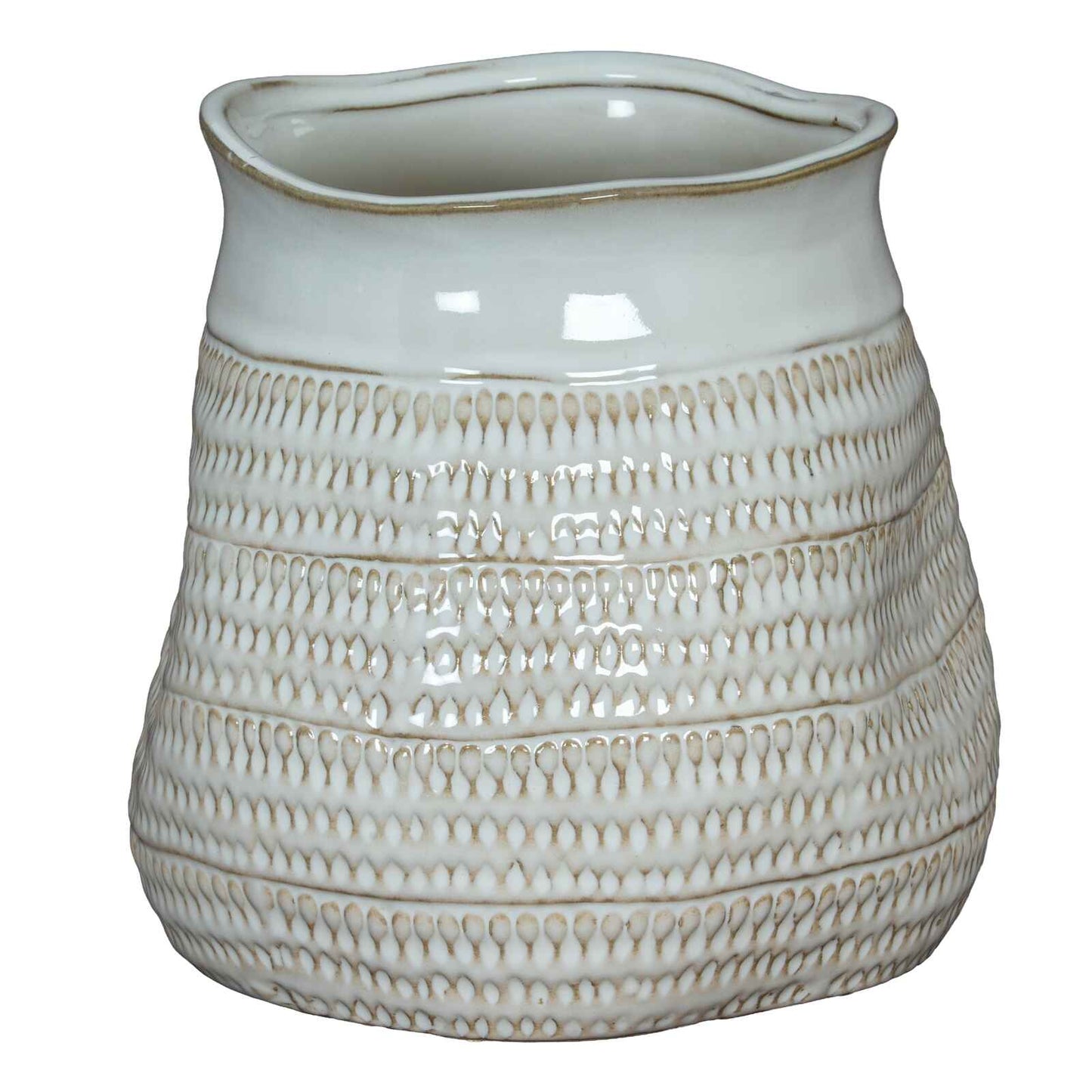 Wide Hewn Glazed Ceramic Planter 26cm