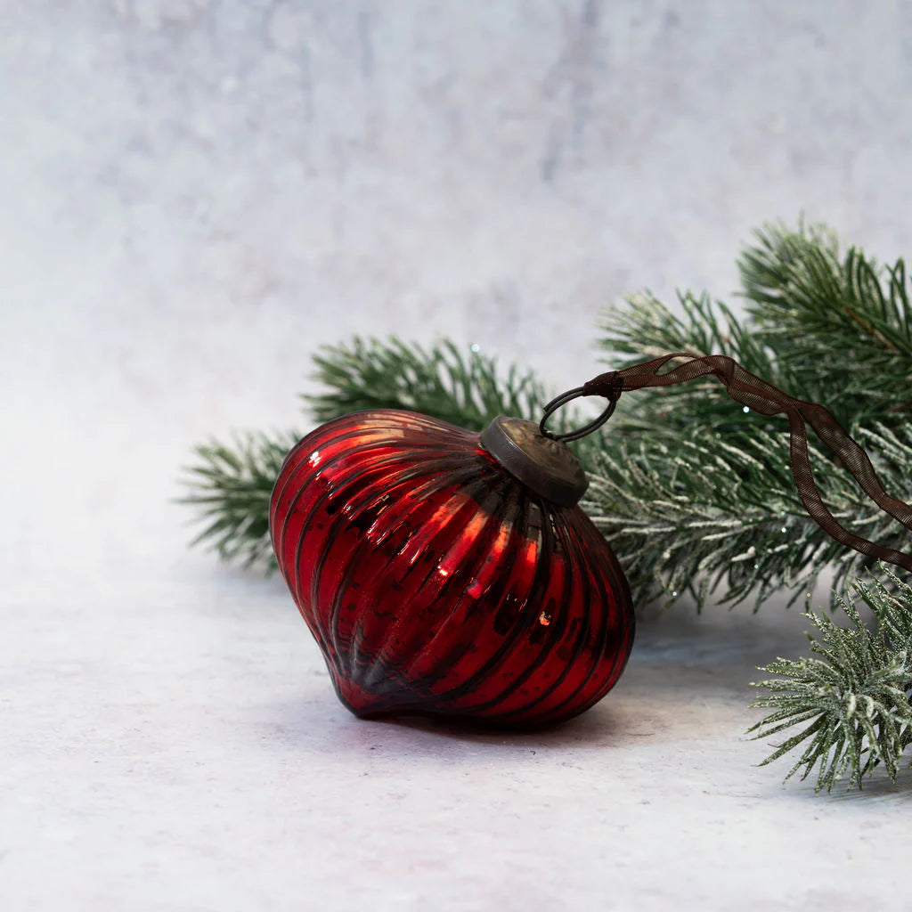 Wine Ribbed Lantern Christmas Bauble 8cm | Annie Mo's