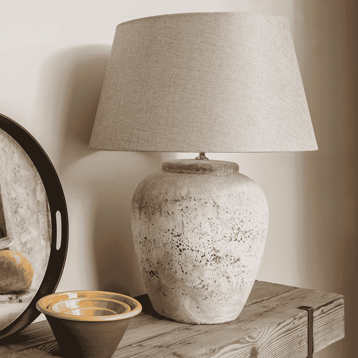 Birkdale Large Stone Lamp with Natural Shade-C