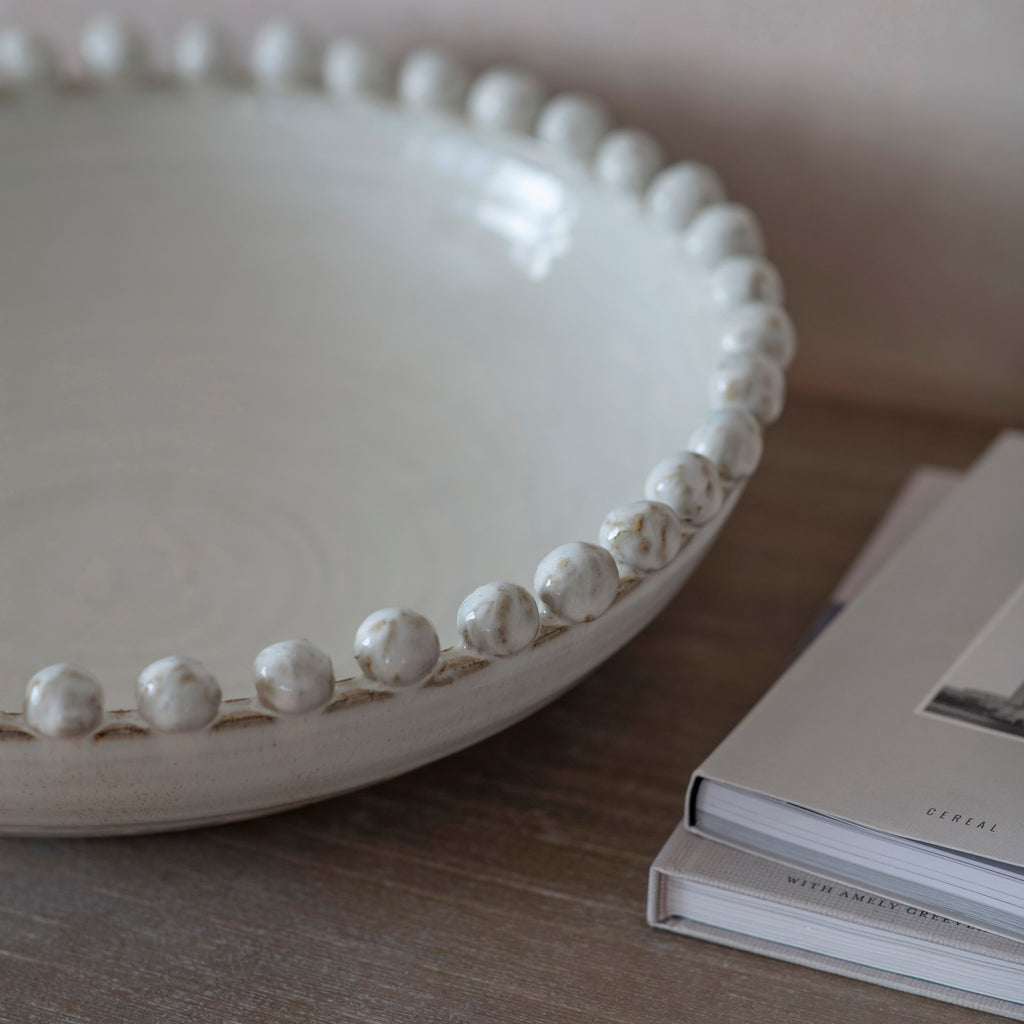 Rustic White Bobble Edged Bowl 40cm | Annie Mo's