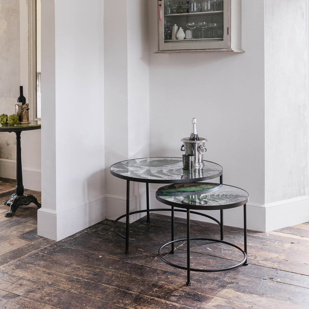Brookby Set of Two Iron and Glass Fern Nesting Tables 50cm
