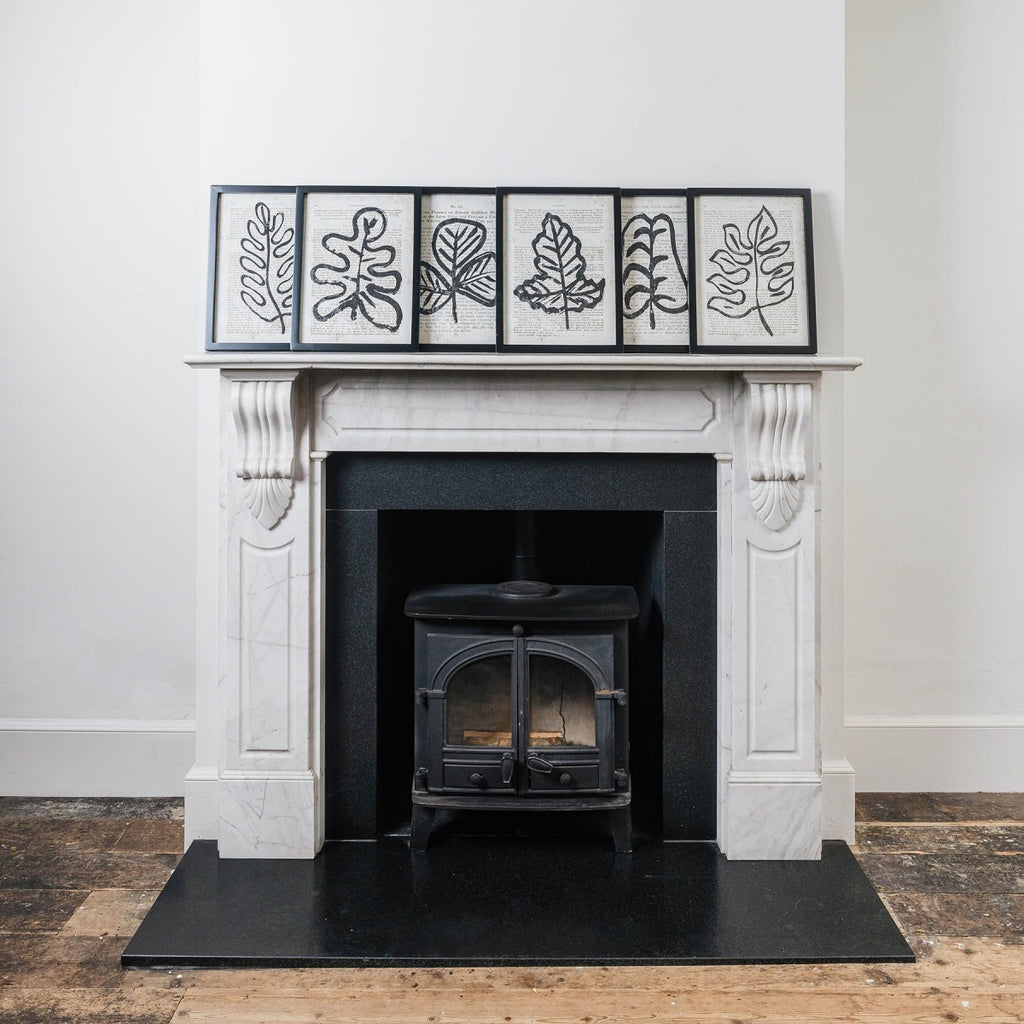 Set of Six Framed Black Leaf Wallart 40cm