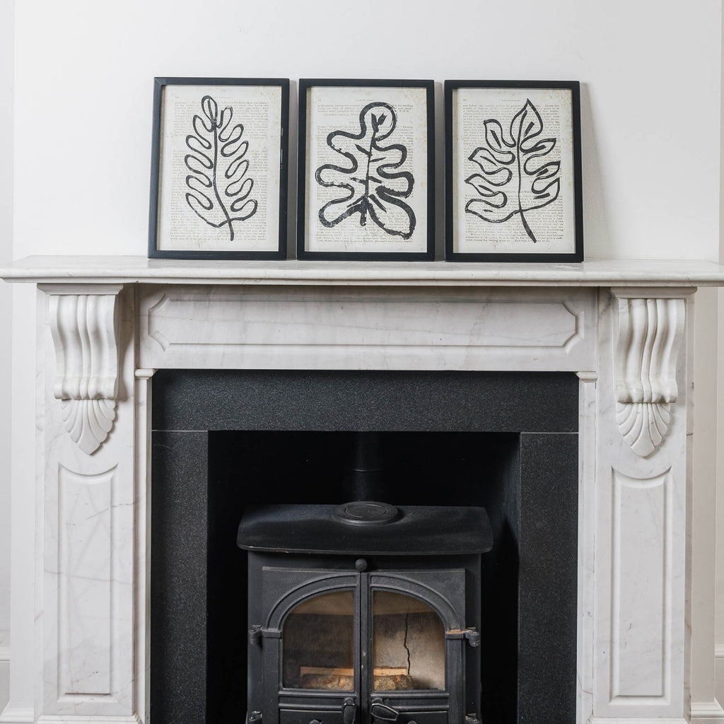Set of Six Framed Black Leaf Wallart 40cm