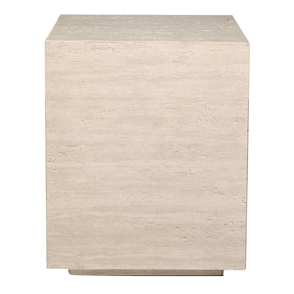 Travertine Effect Cube Side Table 50cm