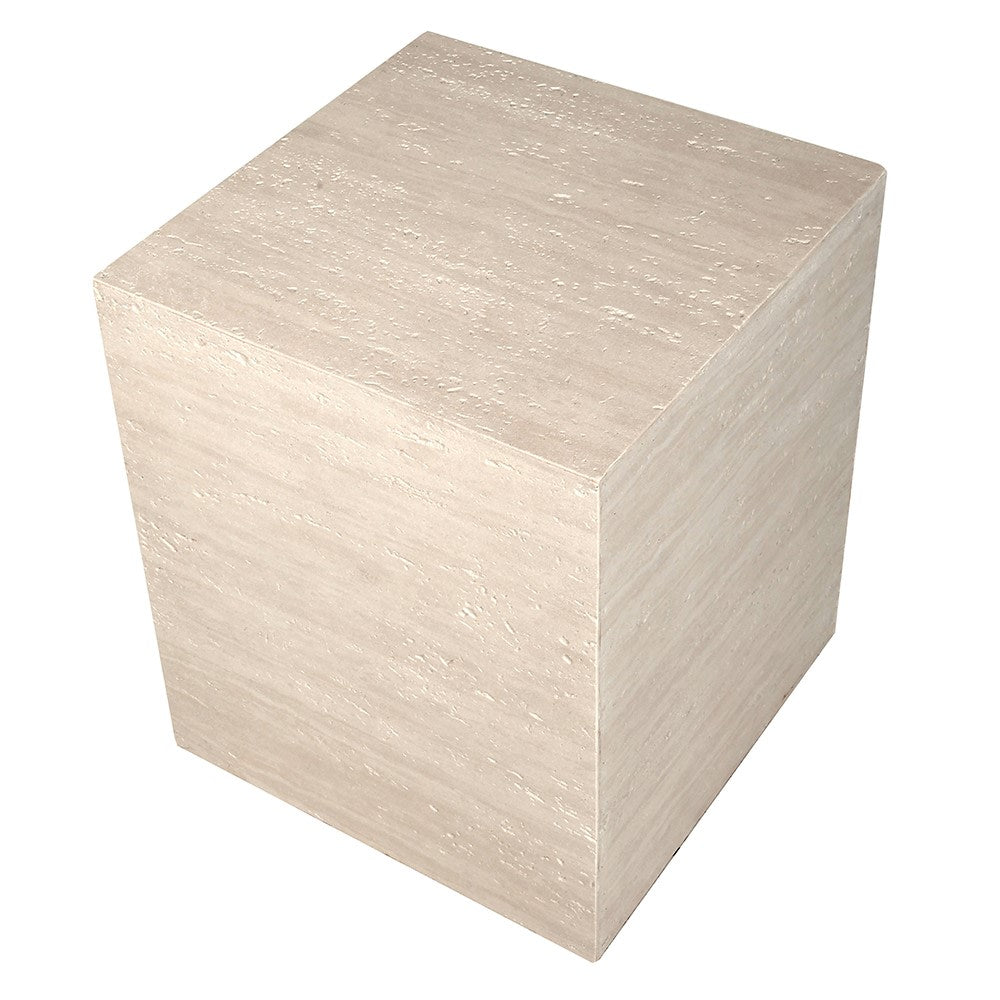 Travertine Effect Cube Side Table 50cm