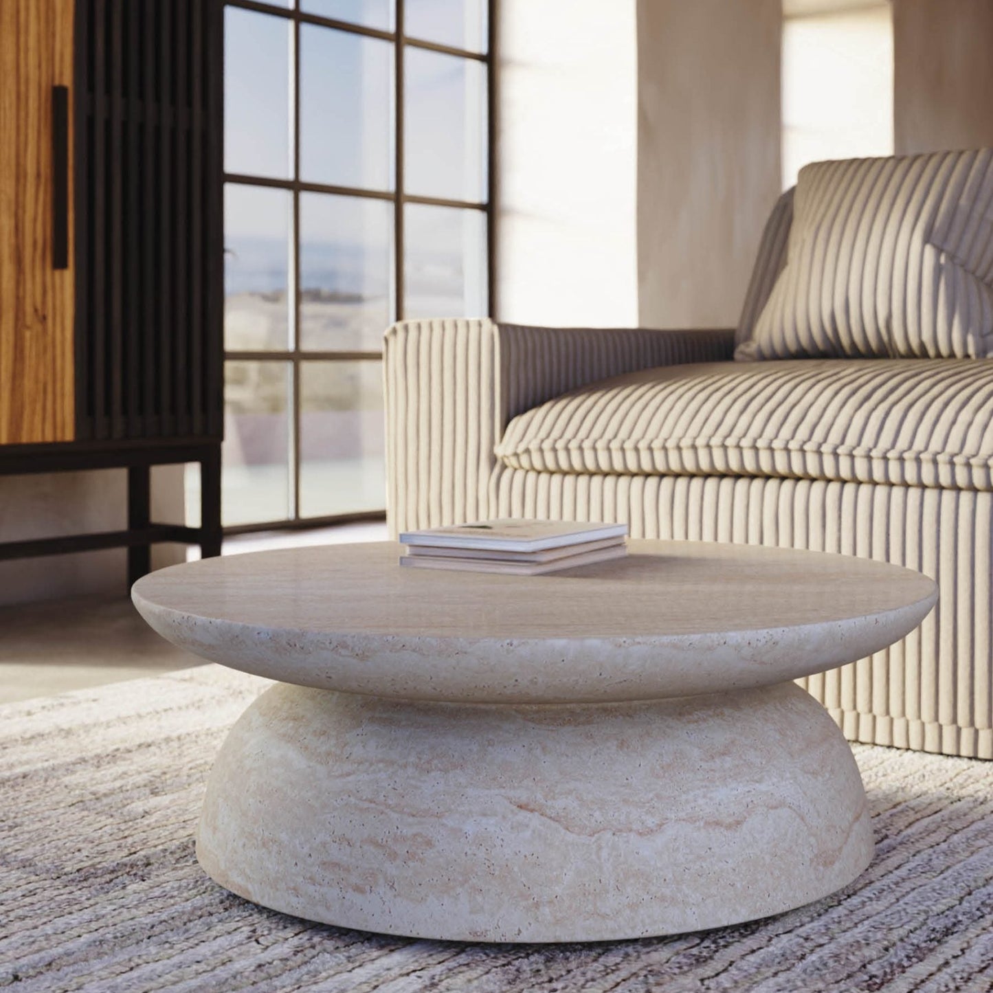 Abigail Ahern Diablo Coffee Table (Light Travertine) 90cm | Annie Mo's