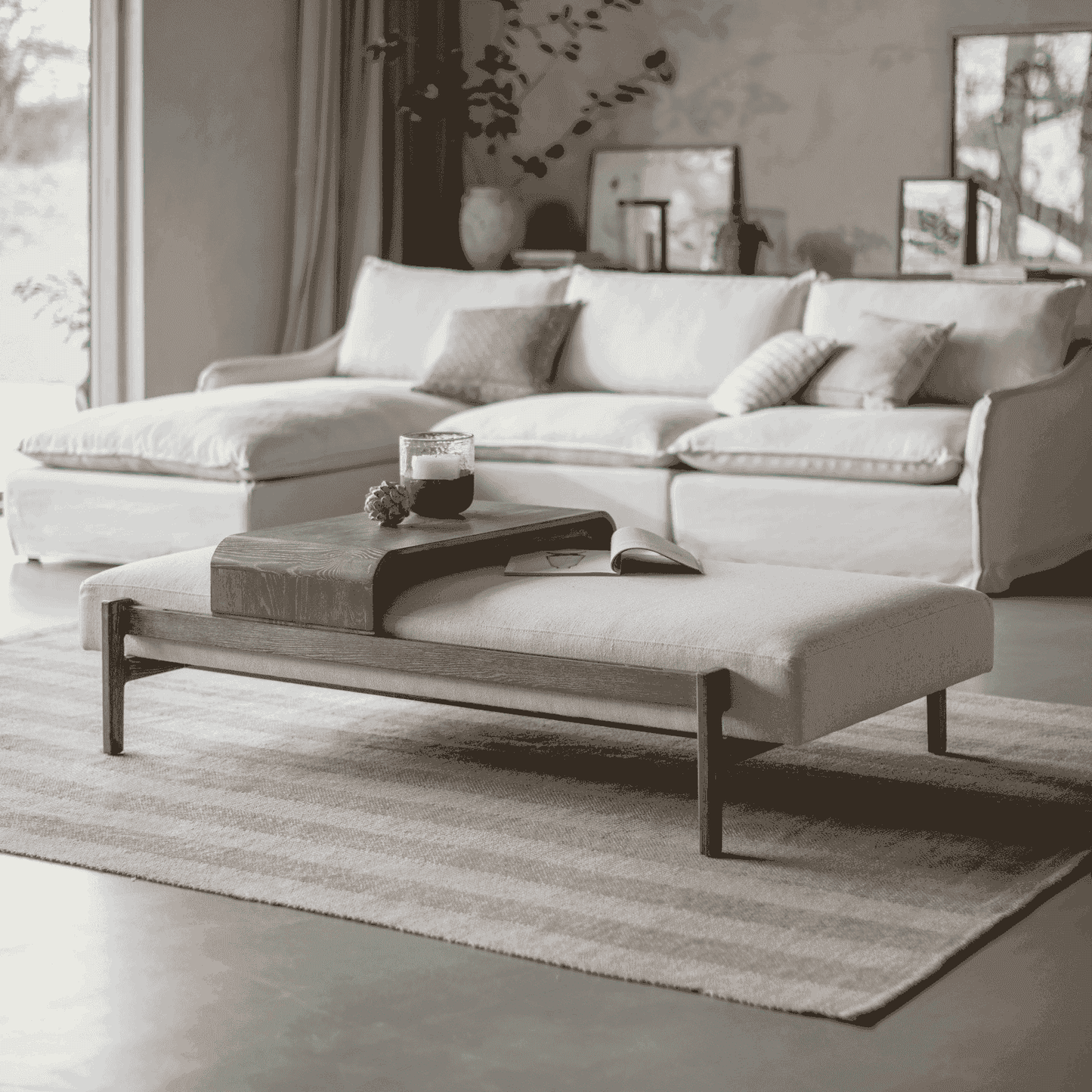 Musgrave Cotton Linen Mix Ottoman with Sliding Tray 167cm