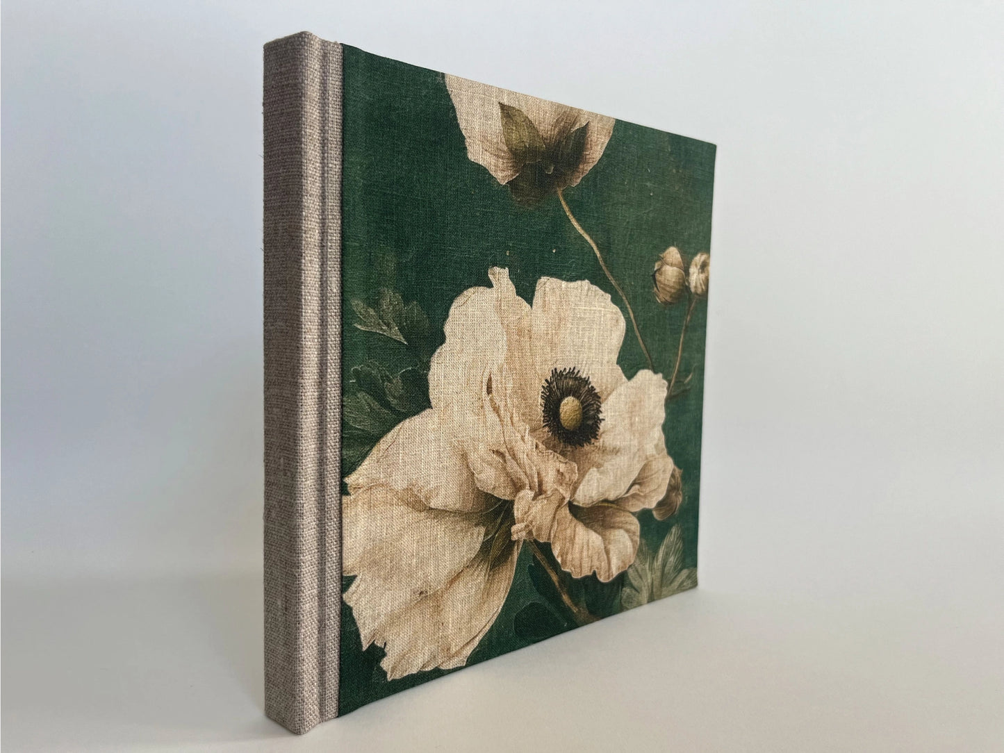 "Vintage Anemone" Handmade Linen Hardcover Notebook | Diary