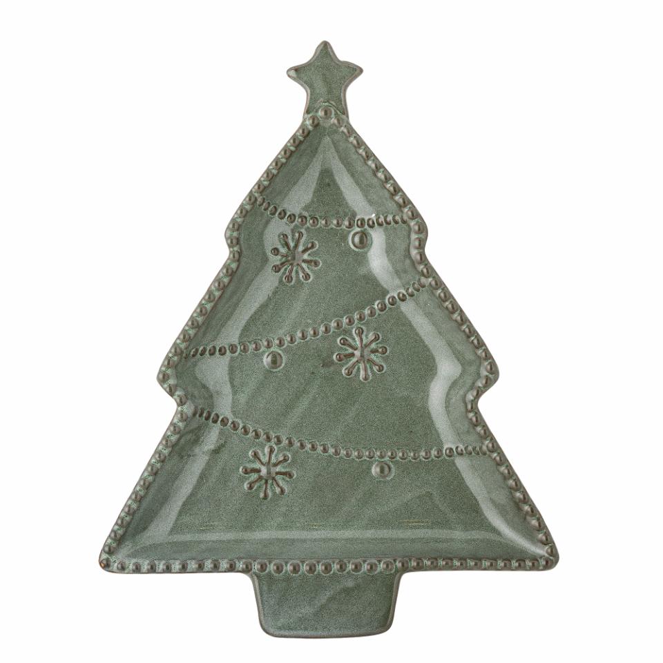 Green Glazed Stoneware Christmas Tree Serving Plate 24cm | Annie Mo's