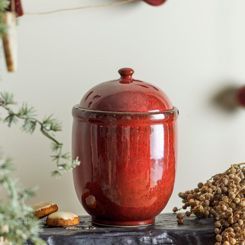 Jolly Red Stoneware Jar with Lid 19cm