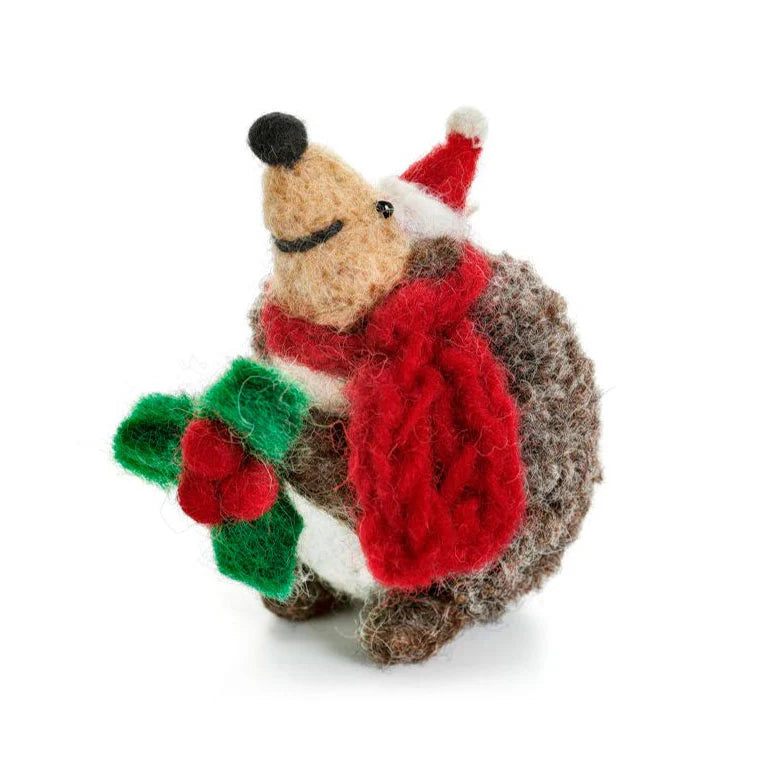 Hedgehog with Holly Sprig 10cm | Annie Mo's