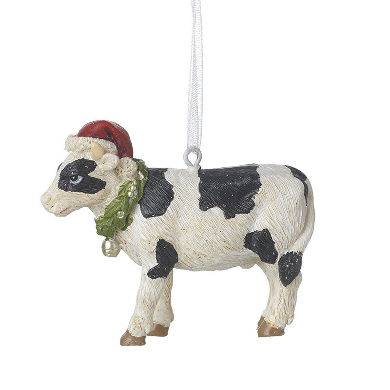 Cow Hanging Decoration with Santa Hat and Wreath 6cm