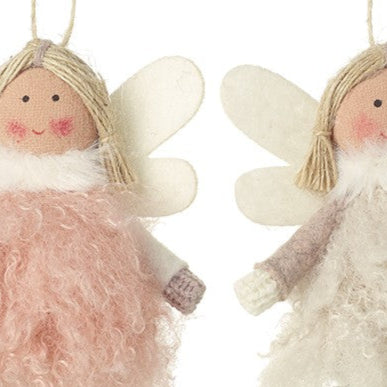 Two decorative fairy dolls with white wings on a white background