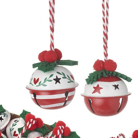 Twelve Assorted Red and White Bell With Holly 4cm