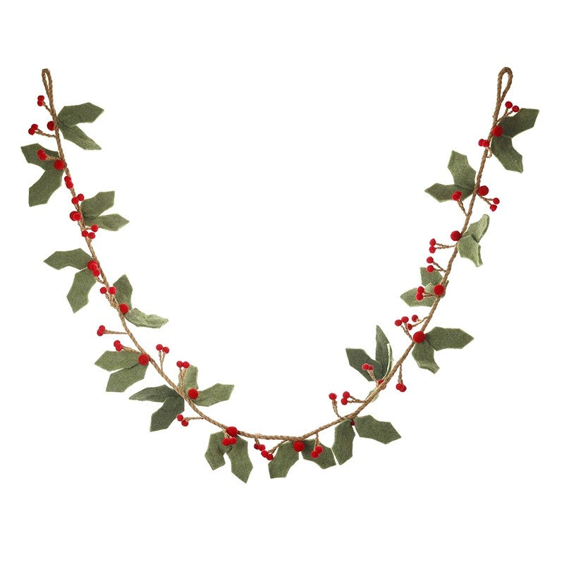 Felt Holly Garland With Red Berries 180cm | Annie Mo's