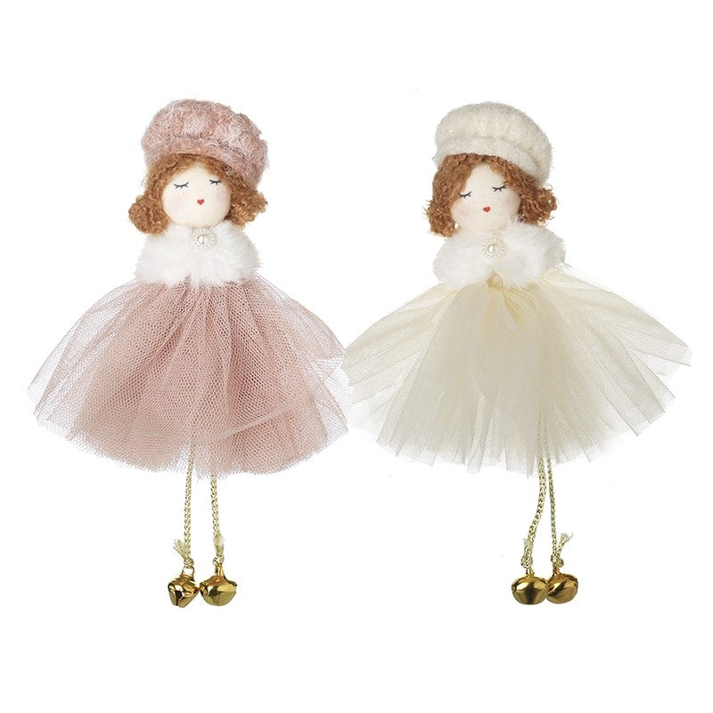 Set of Two Pink and Cream Girl In Net Skirts Mix 17cm | Annie Mo's