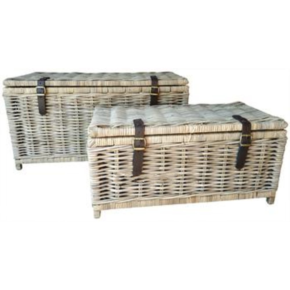 Rectangle Trunk Baskets with Leather Straps - Size Choice