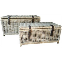 Rectangle Trunk Baskets with Leather Straps - Size Choice