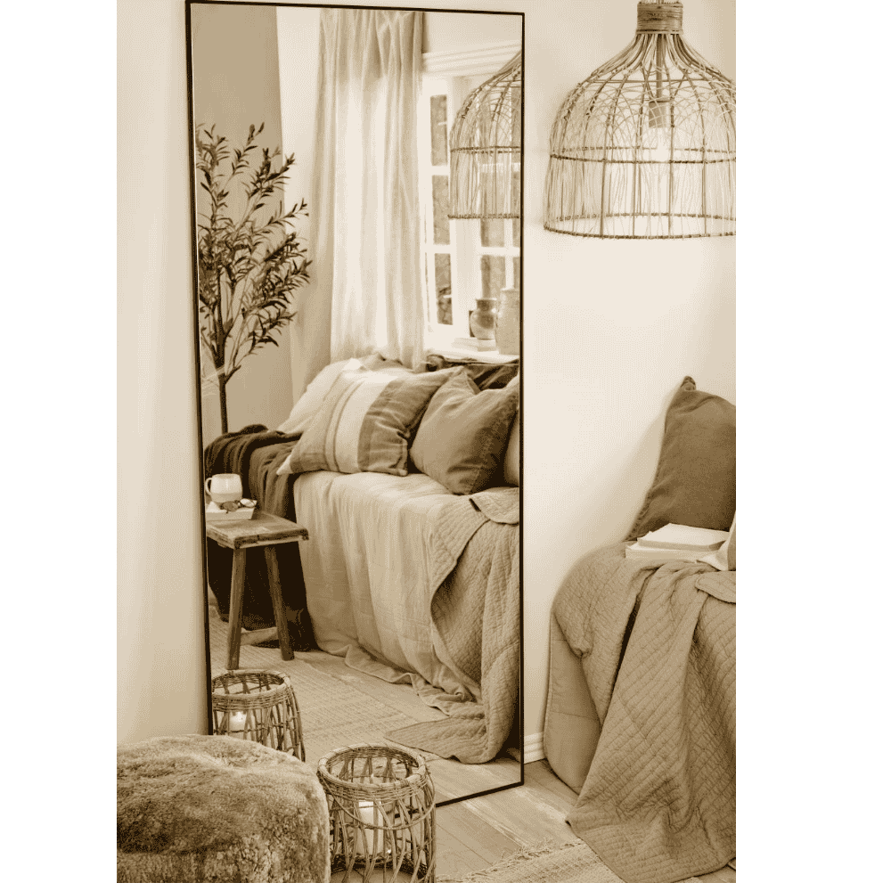 Simple Black framed Floor or Wall Mirror 180cm | Annie Mo's