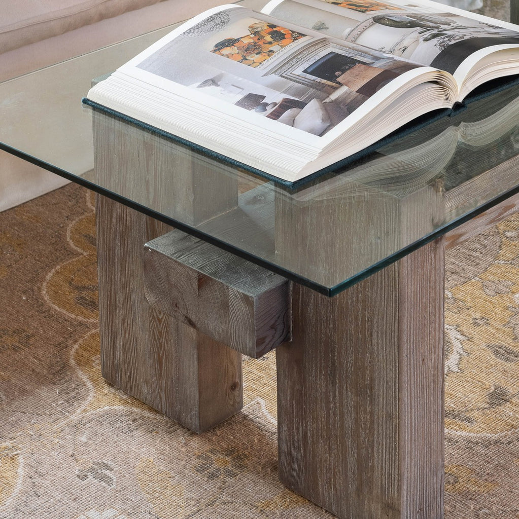 San Clemente Glass Top Pine Coffee Table 140cm