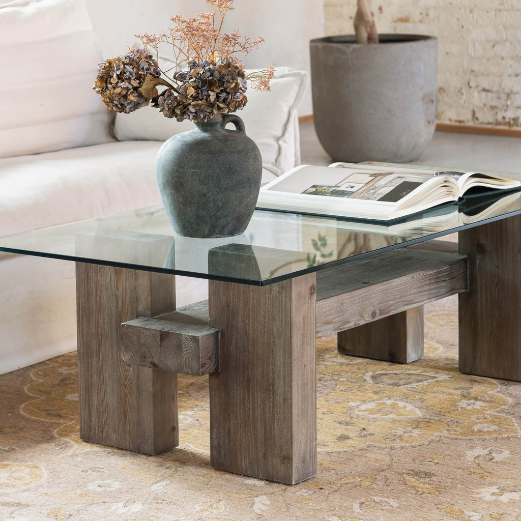 San Clemente Glass Top Pine Coffee Table 140cm