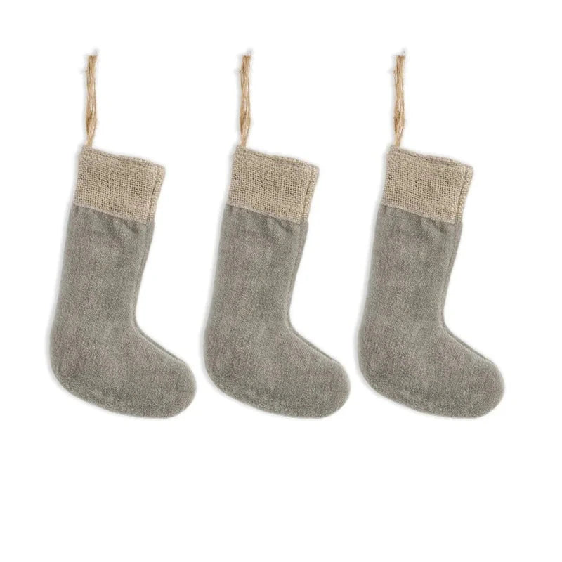 Karru Cotton Velvet Mini Stocking - Light Grey - (Set of 3) 13cm