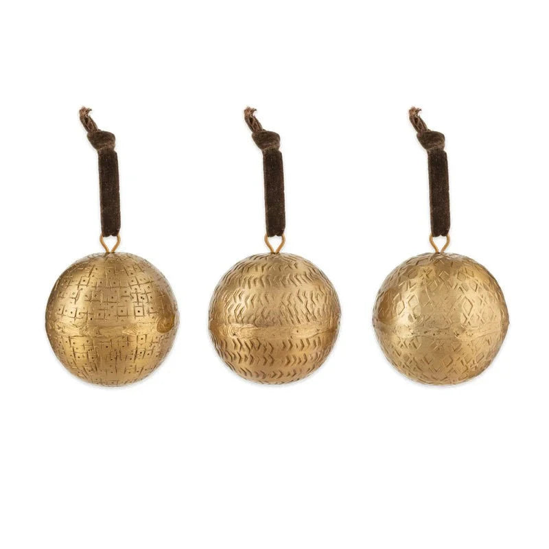 Manya Metal Round Baubles - Brass - (Set of 3) 7cm