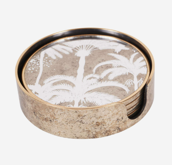 Set of Four Palm Tree Round Coasters