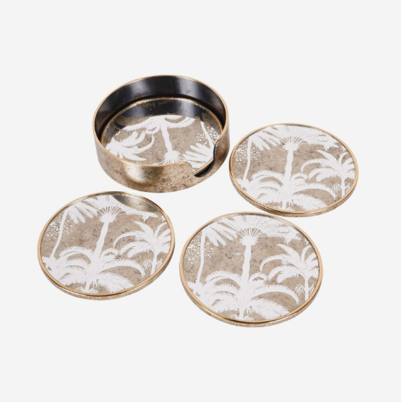 Set of Four Palm Tree Round Coasters