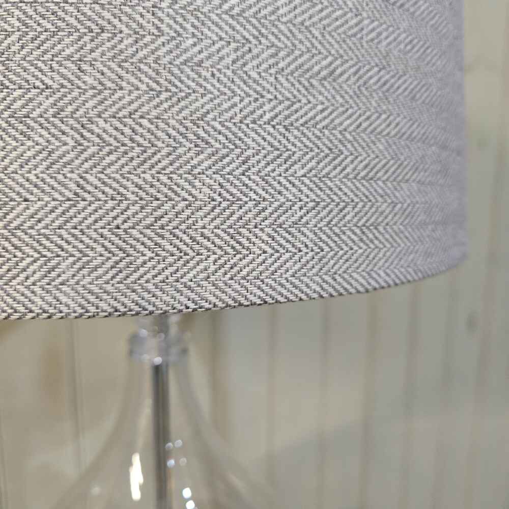 Glass Lamp with Grey Herringbone Shade 71cm - CLEARANCE