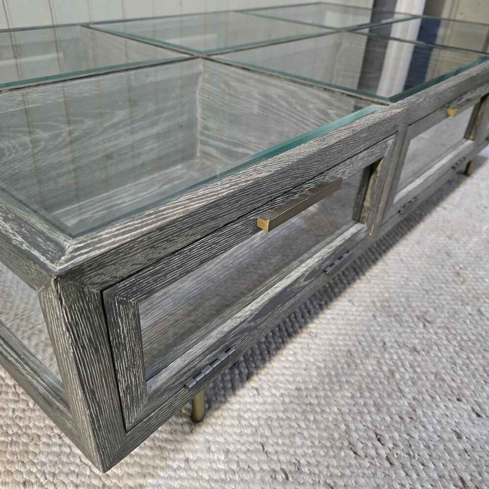 Iron and Oak Glass Coffee Table 136cm - CLEARANCE