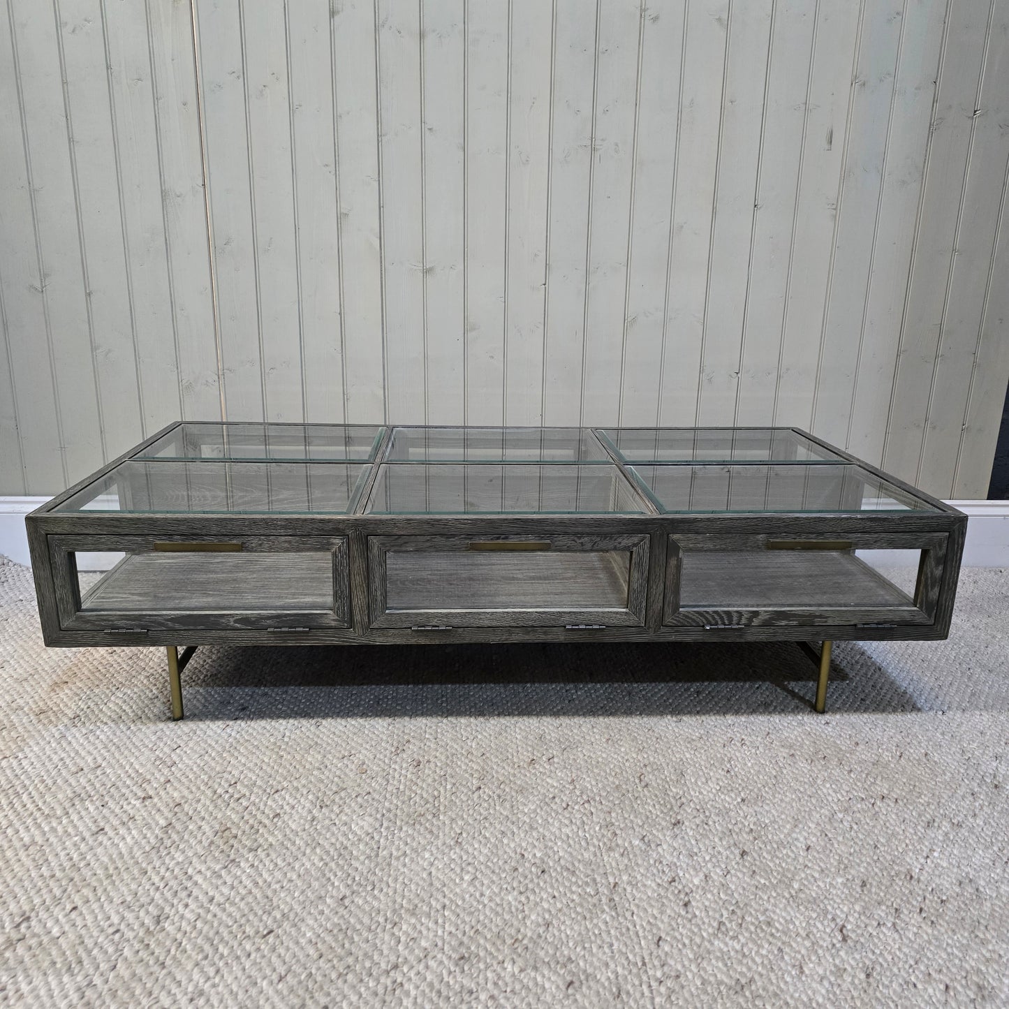 Iron and Oak Glass Coffee Table 136cm - CLEARANCE
