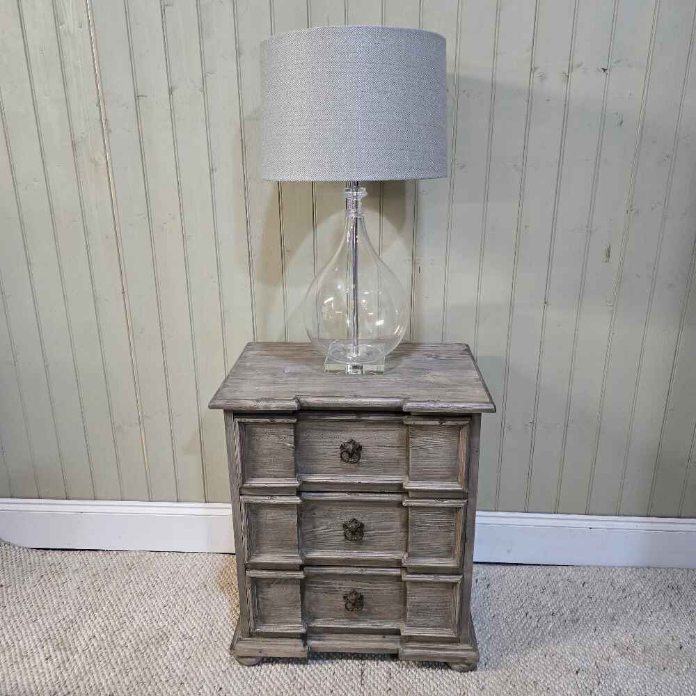Glass Lamp with Grey Herringbone Shade 71cm - CLEARANCE