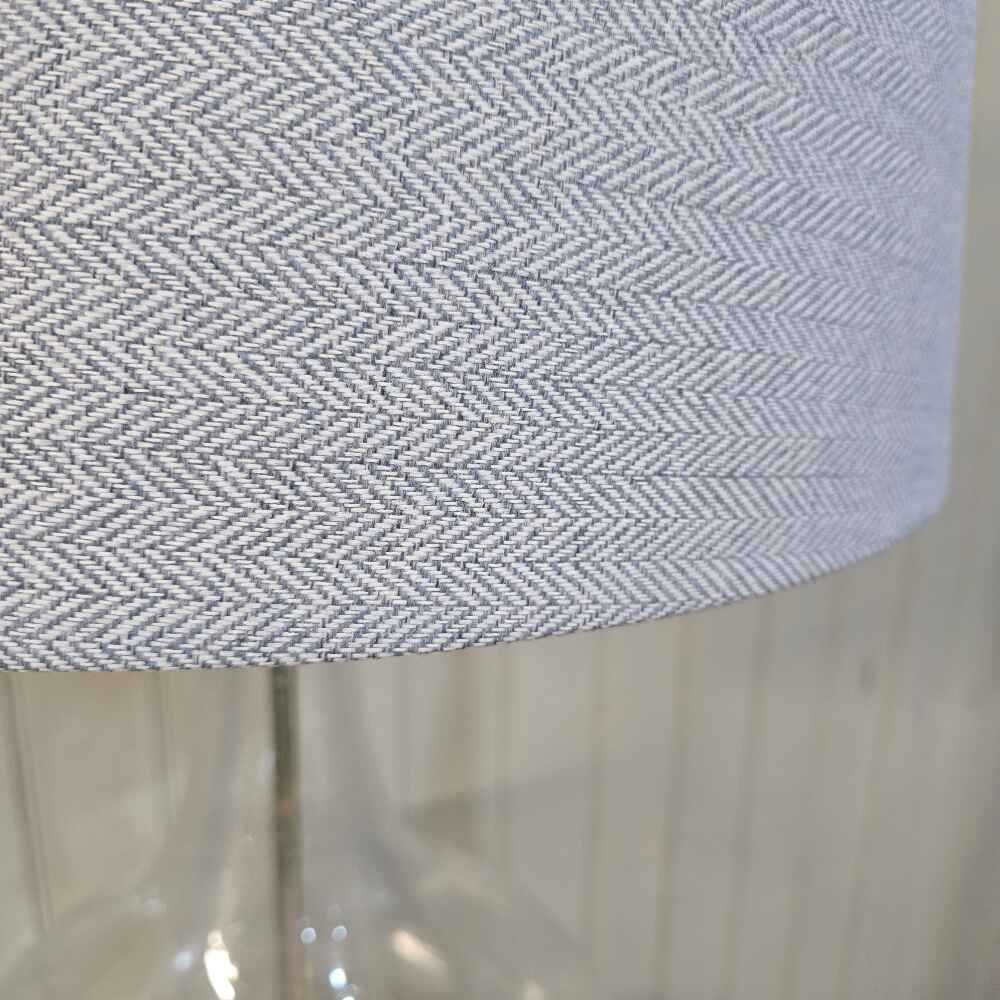 Clifton Bubbled Glass Lamp with Grey Herringbone Shade 87cm - CLEARANCE