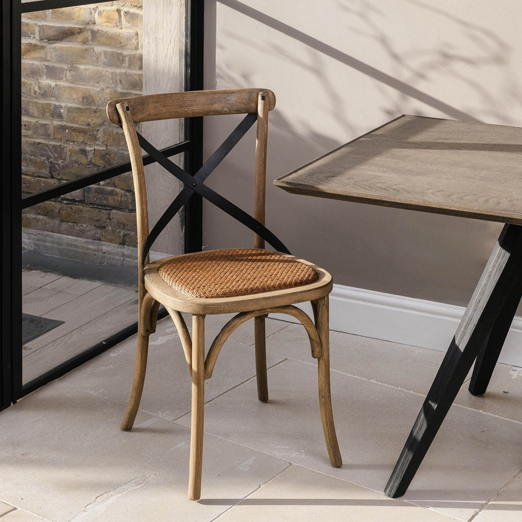 St. James Oak Iron and Rattan Cross Back Dining Chair