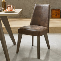 Cadell Aged Oak Chair in Distressed Leather - Pair