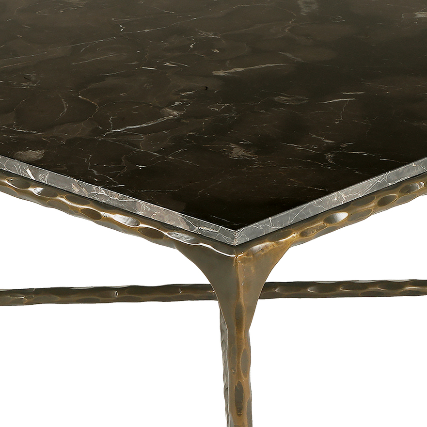 French Brown Marble and Antiqued Gunmetal Square Forged Coffee Table 90cm - CLEARANCE