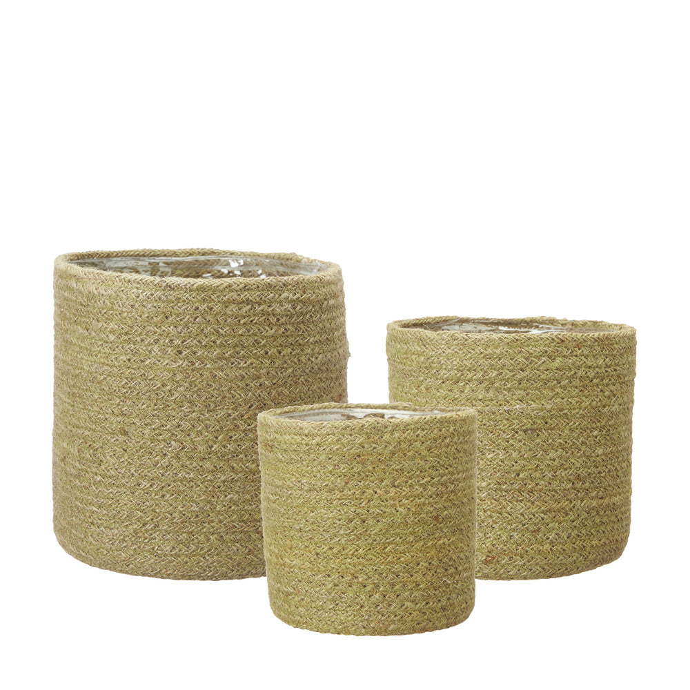 Set of Three Light Green Jute Planters 19cm | Annie Mo's