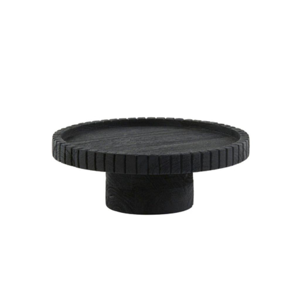 Matt Black Wood Dish on Base 28cm | Annie Mo's