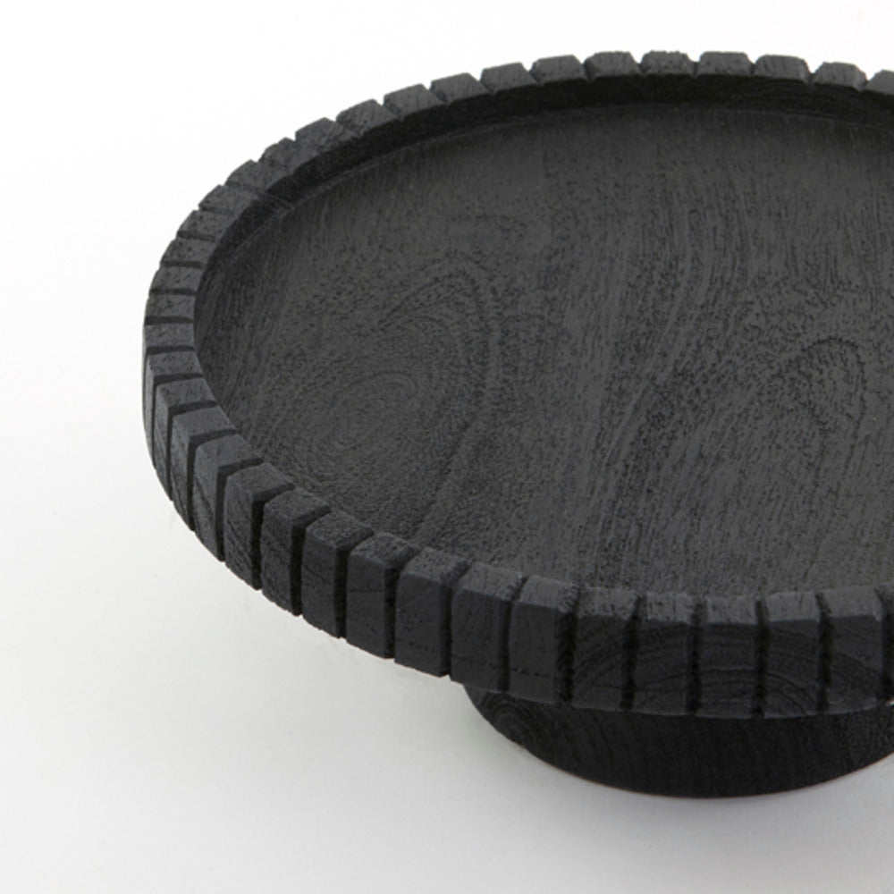Matt Black Wood Dish on Base 28cm