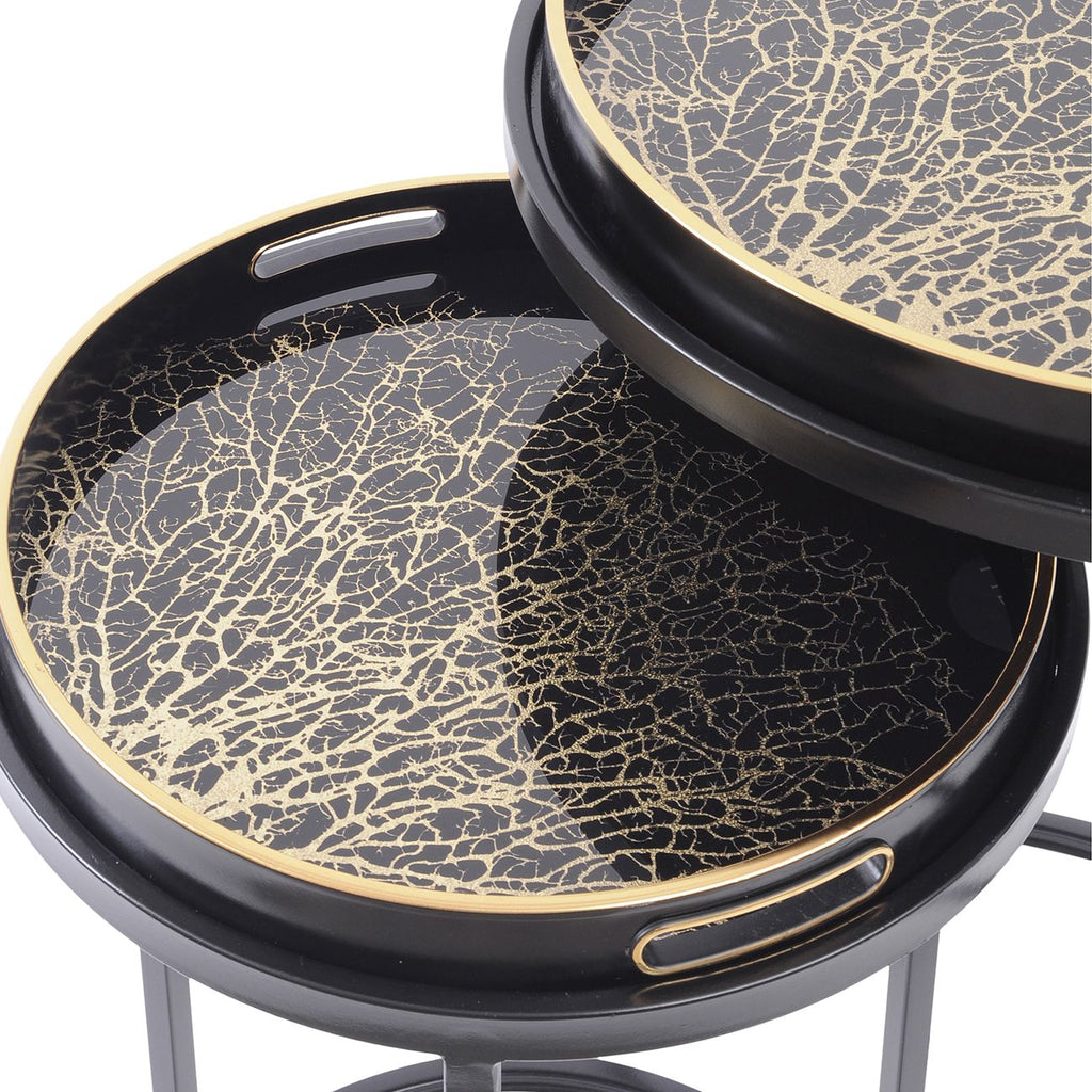 Set of Two Tray Top Coral Design Nesting Side Tables 69cm