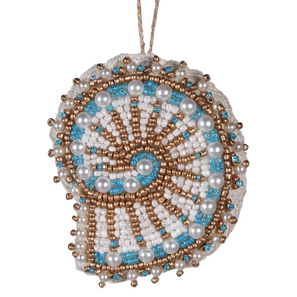Hand Embroidered Blue and White Shell Bauble 9cm | Annie Mo's