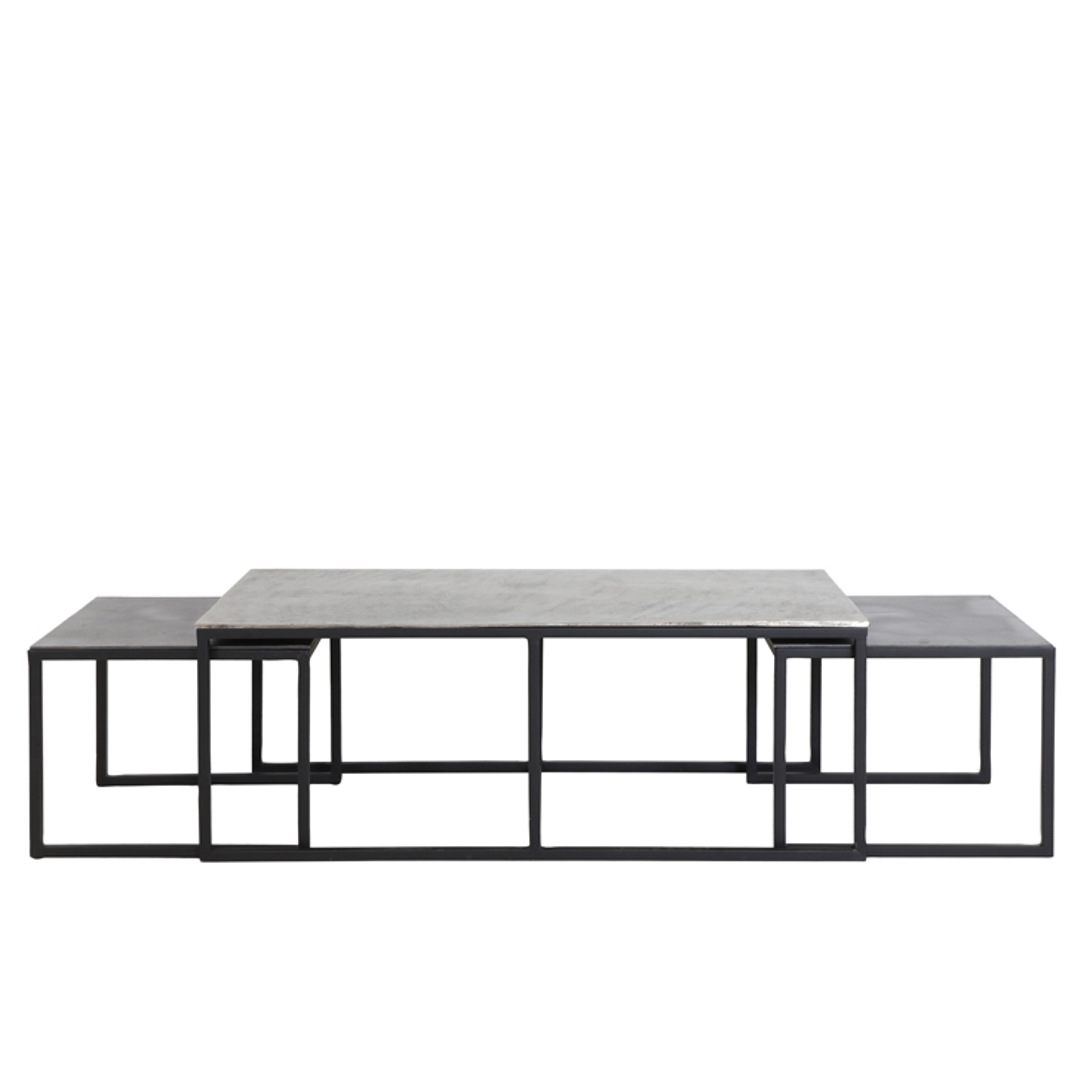 Antiqued Tin and Antiqued Lead Triple Coffee Table 120cm | Annie Mo's