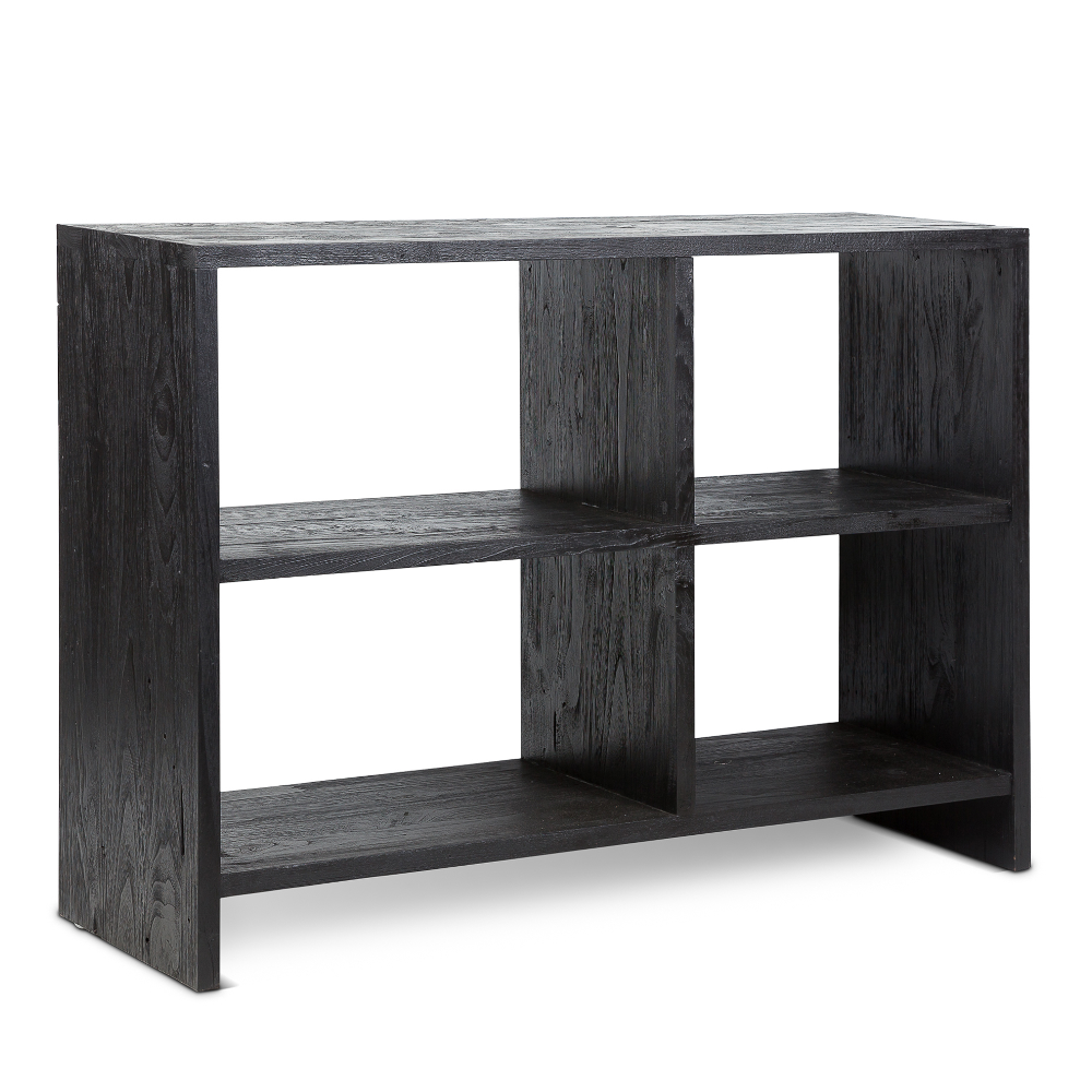 Black Low Teak Shelving Unit 110cm Wide