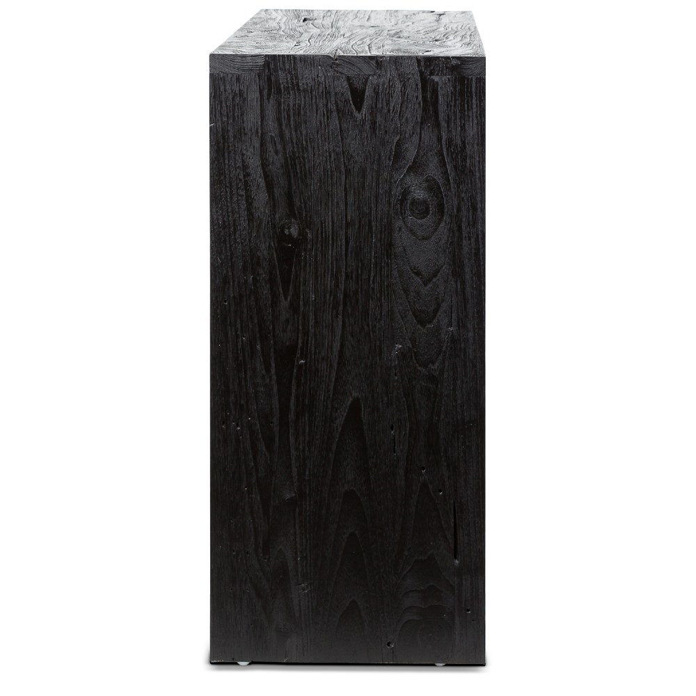 Black Low Teak Shelving Unit 110cm Wide