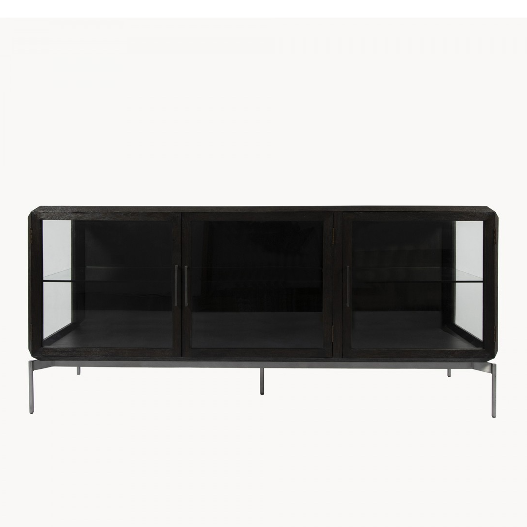 Black Oak Glass Fronted Sideboard 180cm